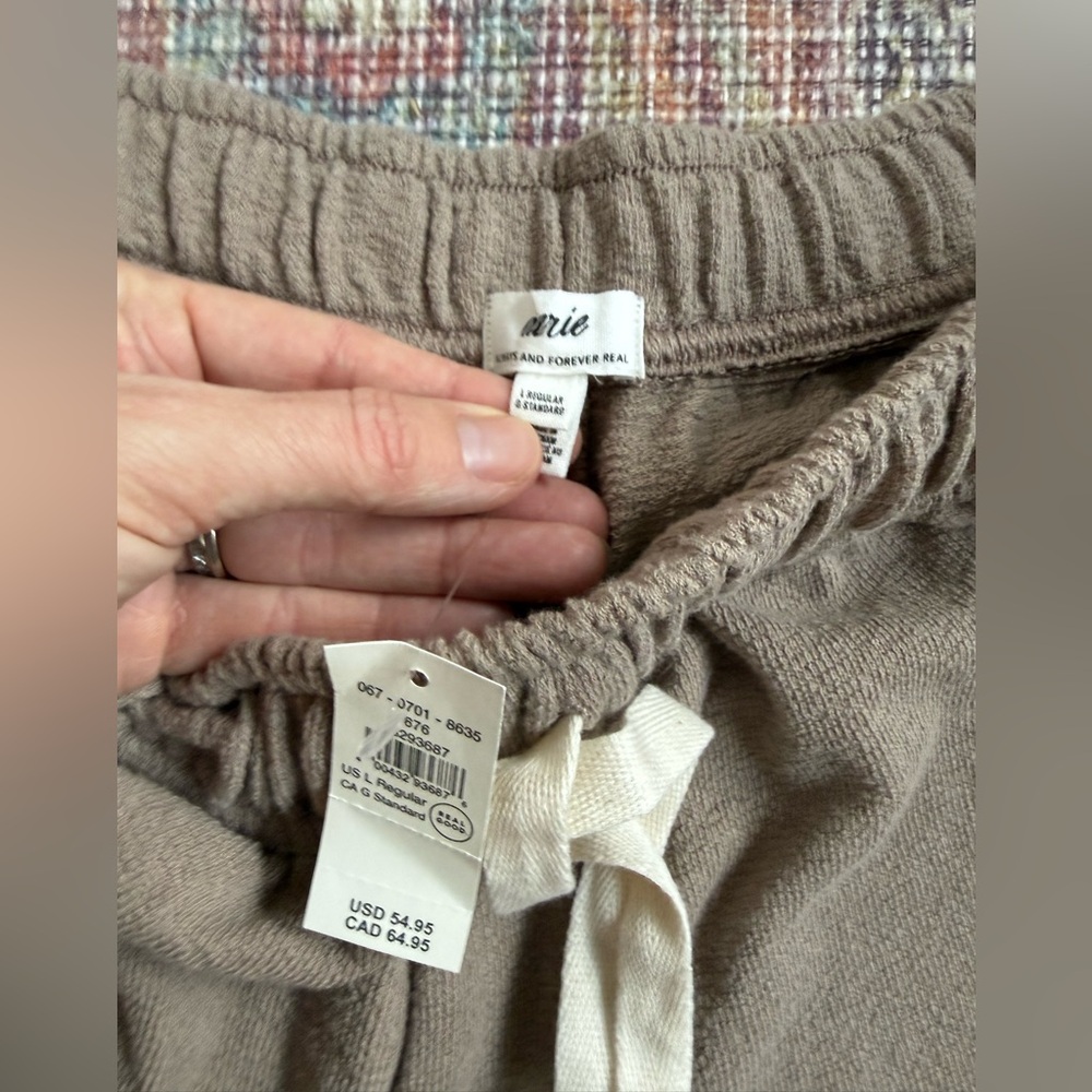 Aerie Large Wide leg Women's Tan Lounge Pants with pockets and drawstring - Picture 4 of 12